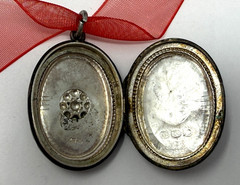 Victorian Double Sided Star Flower Locket English Puffed Sterling, c.1886