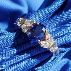 Original EARTH MINED SAPPHIRE DIAMOND Deco Engagement Ring 14K GOLD Solitaire