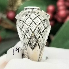 18K White Gold Large 1CT Colmbian Emerald Diamond Cocktail Dome Ring-1960s