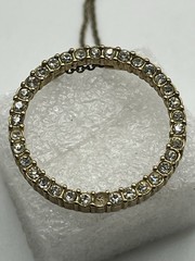 Vintage Gold Tone Open Circle Pendant Necklace Rhinestone Slide Chain 1980s