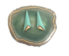 Vtg Matisse Renoir Copper Turquoise Enamel Geometric Necklace Clip On Earrings