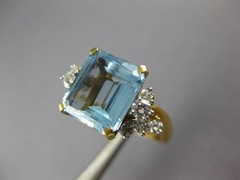 ESTATE LARGE 2.46CT DIAMOND & AAA AQUAMARINE 14KT 2 TONE GOLD 3D ENGAGEMENT RING