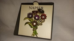 Napier Red/ Burgundy Clear Stone Floral Brooch Bouquet 2 1/2 Inches