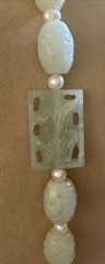 JTV Vintage carved Celadon Jade White Pearl Accents 28 inch beaded necklace