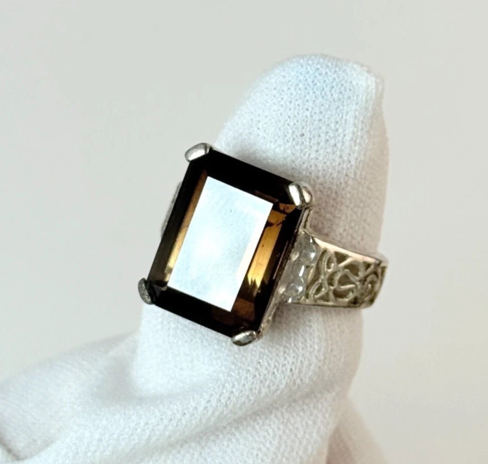 Vintage Signed 925 Sterling Silver Ring Size 9 FAS w/ Large Glass Stone
