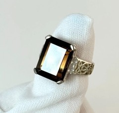Vintage Signed 925 Sterling Silver Ring Size 9 FAS w/ Large Glass Stone