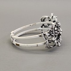 Vintage Clamper Bracelet Clip On Earrings Set White Enamel Black Washed Flowers