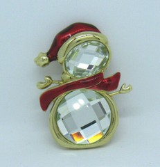 VTG SPARKLING CRYSTAL & ENAMEL CHRISTMAS SNOWMAN BROOCH IN BOX MERRY & BRIGHT?