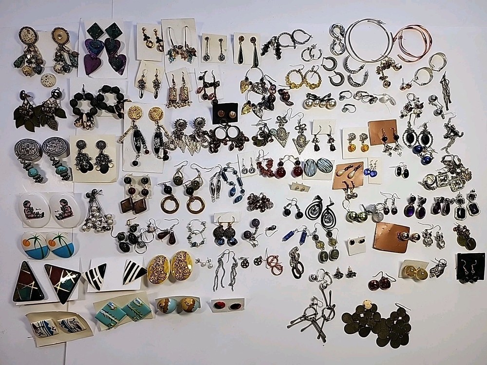 104 Pair Vtg-Now Western Boho Artisan Southwest Rhinestones Earrings Jewlery Lot