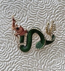 Dragon vintage style brooch enamel on metal