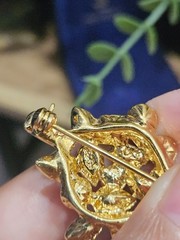 Vintage YSL Yves Saint Laurent Brooch Pin Blue Green Crystal Gold Tone With Box