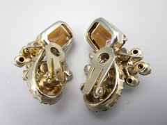 LOVELY DELIZZA & ELSTER JULIANA TOPAZ RHINESTONE CLIMBER CLIP ON EARRINGS