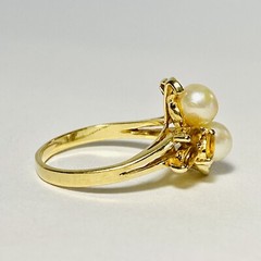 Vintage 14K Yellow Gold Twin 5.5mm Pearl 0.60ctw Citrine Size 8.25 Ring 4.3g