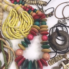 Vintage Lot Tribal Boho Jewelry wood beads metal mod boho statement 1 lb