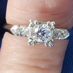 Original EARTH MINED DIAMOND Deco Engagement Ring Vintage PLATINUM Solitaire 6.5