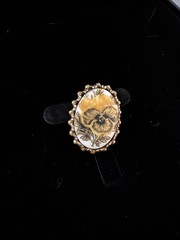 Antique Oval Enamel Floral Brooch Gold Tone