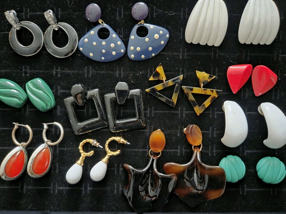 Vintage Large Lucite Earrings Lot QUALITY Huge Runway Style Pierced 12