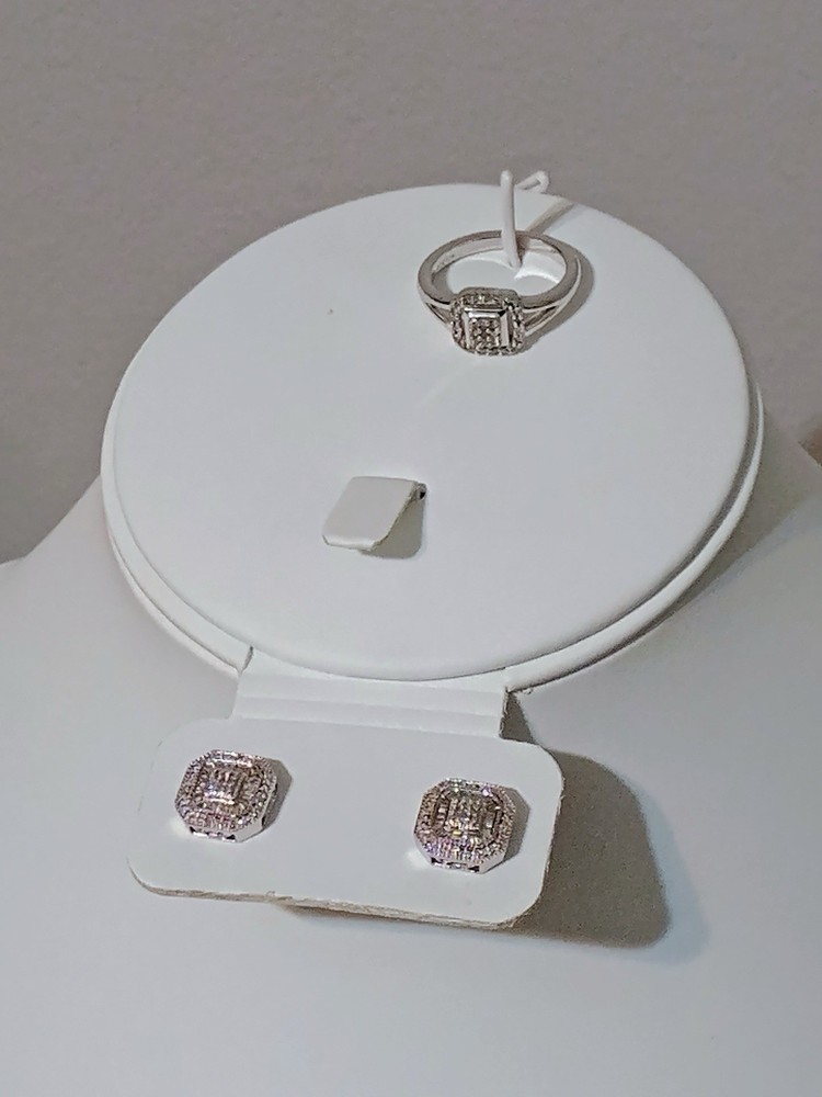 Modern Bride JCPenney 925 Sterling Silver Diamond Ring (Size 7) & Earrings Set