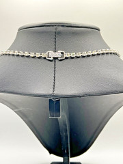 Vintage Clear Rhinestone Teardrop Dangle Necklace Silver Tone 16” Wedding Prom