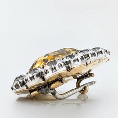 Antique Victorian Black Dot And Citrine Paste Halo Petite Gold Filled Brooch Pin