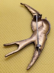 Vintage Blue Guilloche Enamel Swallow Bird Brooch Pin Brass C Clasp Antique Styl