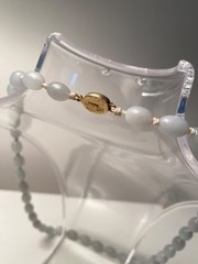 Chinese Export Jade White Lavender Green Knotted Bead Necklace 109.4g 26-1/2”