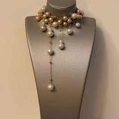 Vintage court style Baroque pearl tassel choker necklace