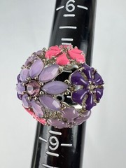 Avon NWT Silver Tone Purple Lilac Flowers Statement Necklace & Size 8 Ring Set