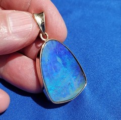 Original EARTH MINED Black Australian OPAL Bezel Set Pendant Deco SOLID 14K GOLD