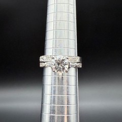 Vintage Silver Tone CZ Engagement Band Wedding Set Ornate Cocktail Ring Size 8.5