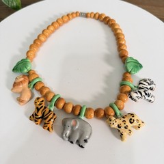 1981 FLYING COLORS Safari Animal Ceramic Necklace Jungle Maximalist Statement