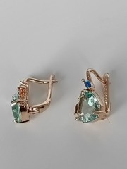 Vintage 1990-s 14 Ct Rolled Gold Light Green Peridot Earrings Hallmarked 585 RG