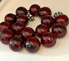 Vtg Dyed Coral Necklace 18 In., 24 mm Large Beads, Rhinestone Magnetic Clasp