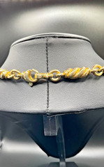 Vintage Gold Tone Twisted Barrel Link Necklace Chunky Statement Necklace