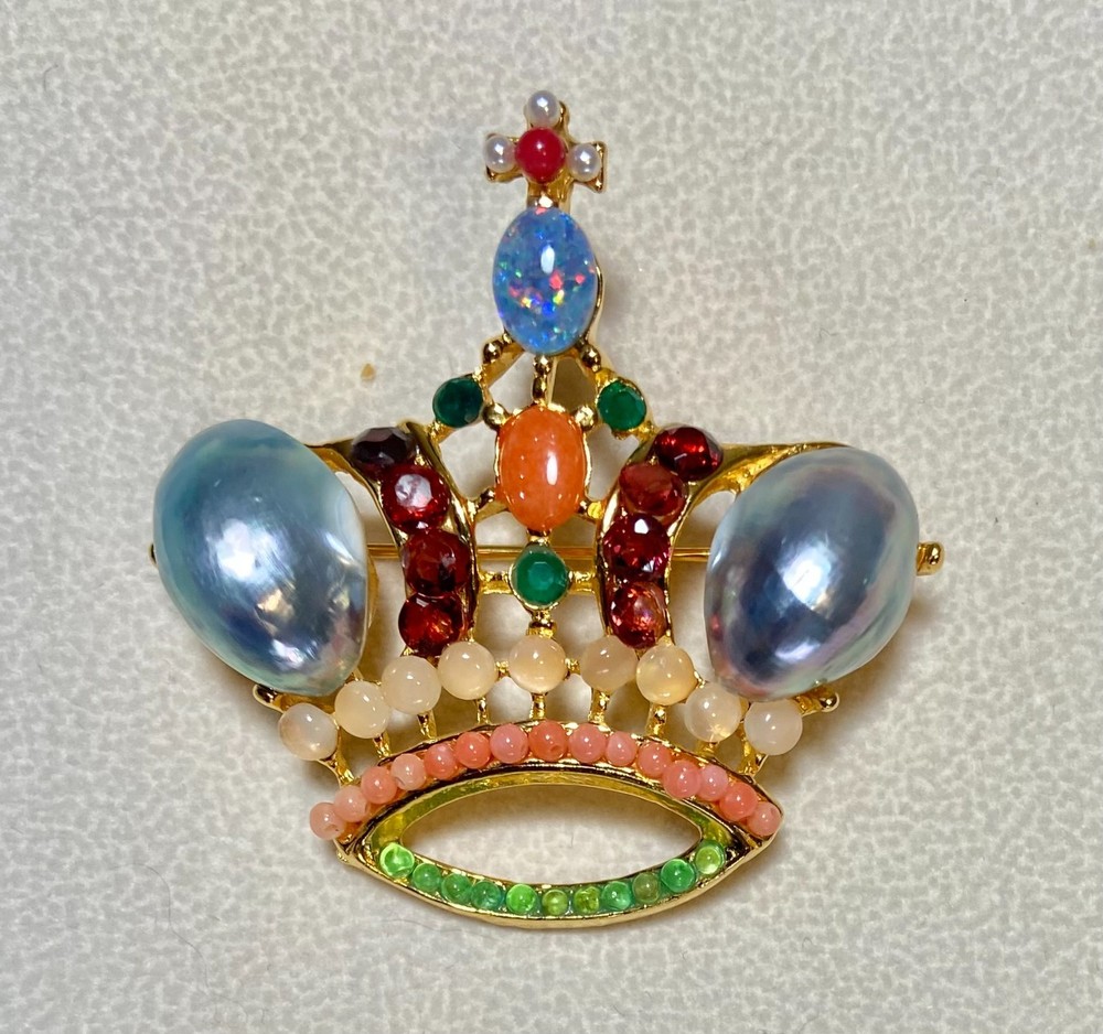 AUTHENTIC SWOBODA CROWN BROOCH~ MULTI-STONE