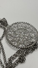 Vintage Sterling Silver Filigree Medallion Pendant Rolo Chain Necklace