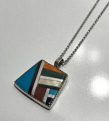 Vtg 925 Frank & Brihilda Coriz Multi-stone Pendant on 14K White Gold Rope Chain
