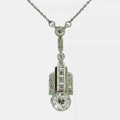 Art Deco Style Round Lab Created Diamond Engagement 14K White Gold FN Pendant