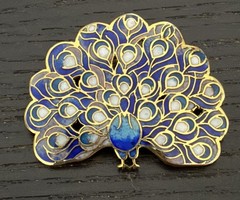 Vintage Cloisonné Peacock Brooch with enamel work and gold-tone accents