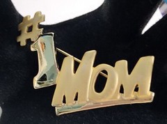 #1 Mom Pin Brooch Mother’s Day Jewelry Gift Shiney & Matte Gold Signed AJC