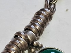 Vintage Old Pawn Necklace w 1″ Green Stones, Hand Made Coin Silver Settings 18″