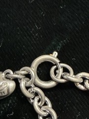 Vintage Bracelet SIGNED JUICY COUTURE Silver tone Chain Crystal Heart Charm 8”