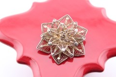 Antique 750 or 800 silver filigree flower brooch 1.50″ delicate art deco style