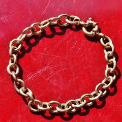 14k two-tone gold bracelet 7.5″ rolo link charm Italian handmade 6.25g N2718C