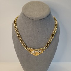 VTG Jackie Collins Two Tone Panther Link Necklace + Pave Rhinestone Ring 80s