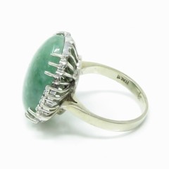 NYJEWEL Italy 18k White Gold Jade & Diamond Ring