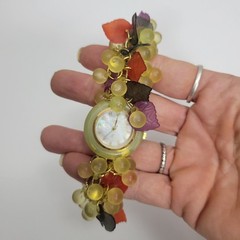 VTG Bonetto Candy Watch Bracelet Grape Fruit Charm Yellow Whimsigoth Y2K Kitsch