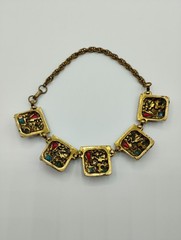 14″ Selro Selini Gold Tone Multi Color Cabochon Choker Necklace Unsigned