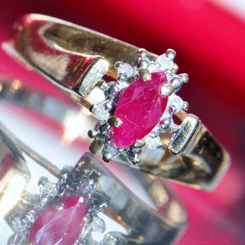 14k yellow gold ring 0.41ct natural diamond & treated ruby size 7 vintage 2.2gr