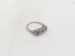 Antique 1920s $3000 1.50ct Natural 3 Blue Zircon 18k White Gold Filigree Ring
